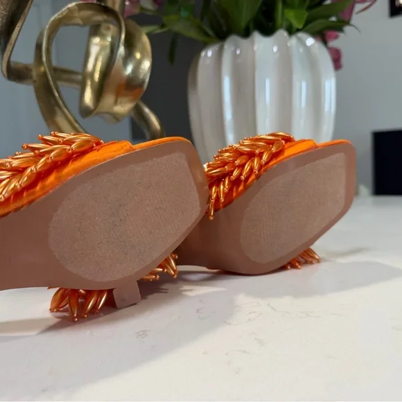 Miss Lola Ewan Orange Beaded Fringe Kitten Heel - Picture 7 of 7